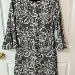 Tommy Hilfiger Black and White Floral Long Sleeve Dress
